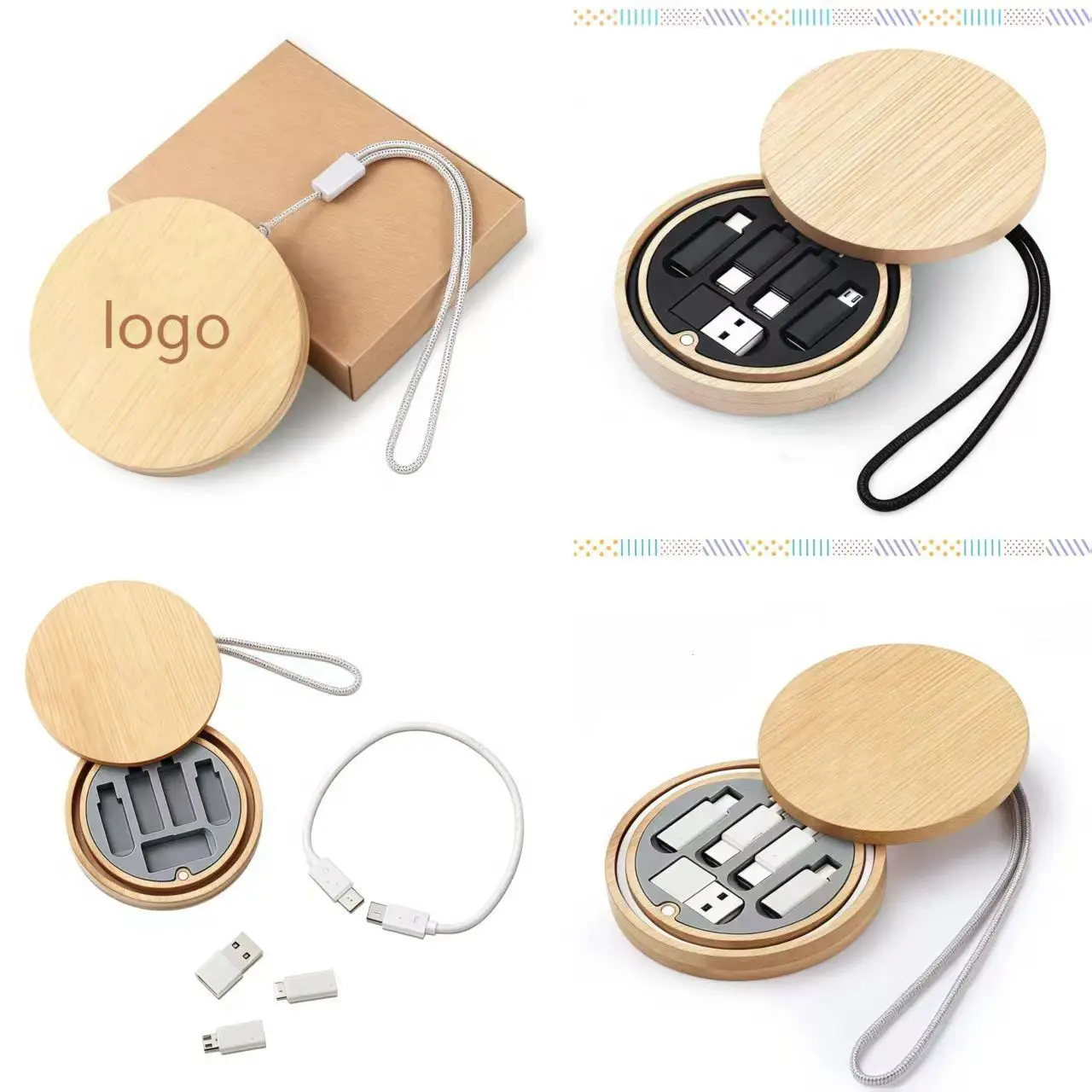 6-in-1 Multifunctional Wooden Phone Charger 3A Fast Charging Data Cable Travel Adapter Kit preview 2