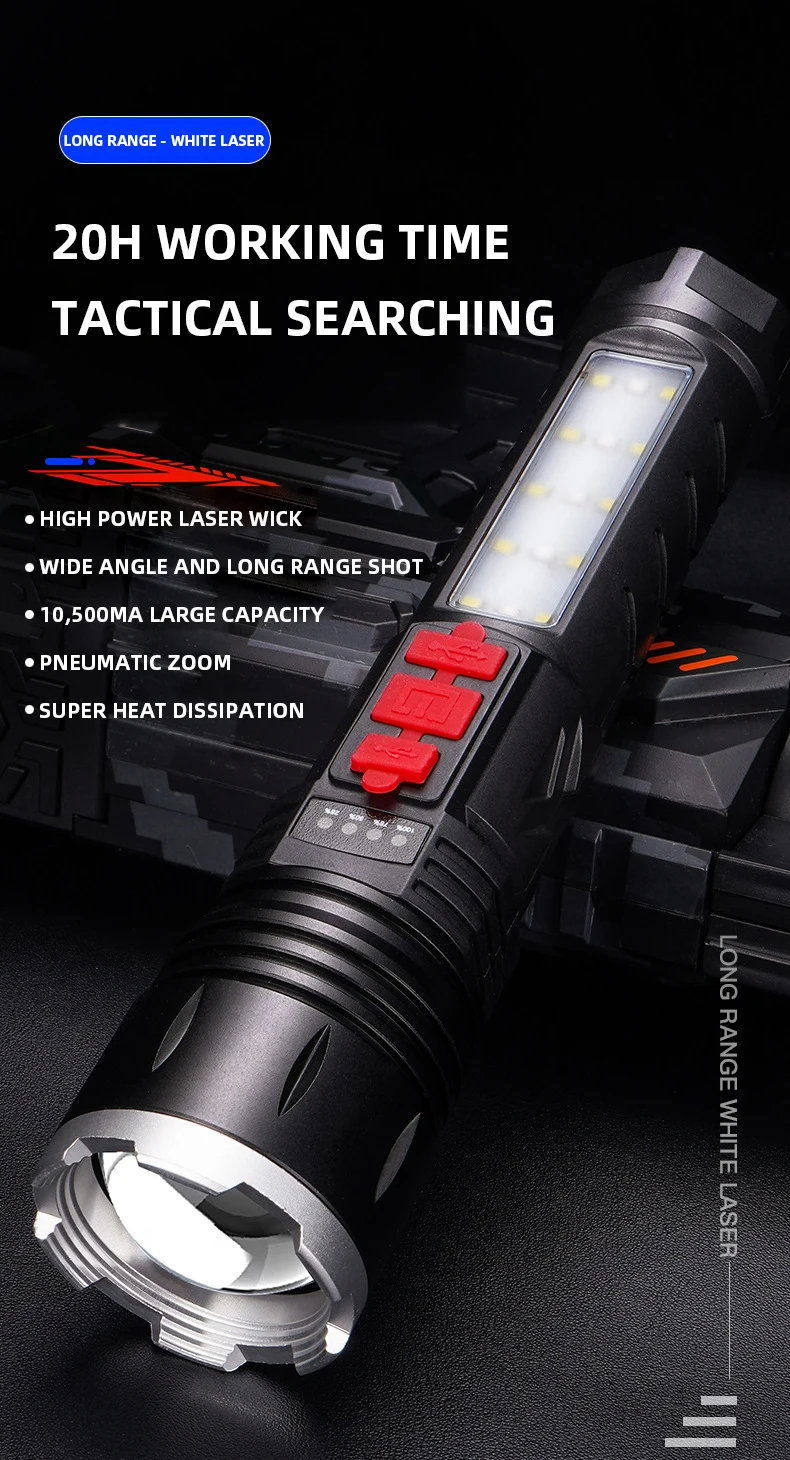 XHP50 Power Display Torch Tactical TYPE-C Side Flood Light 5 Light Modes Camping Aluminum Buzzer Alarm Led Flashlight supplier