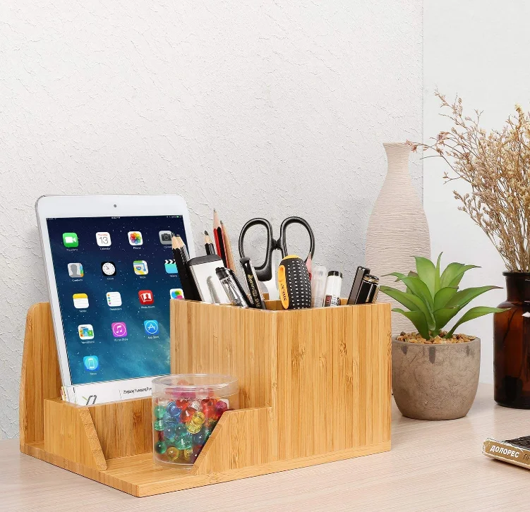 Organiseur De Bureau En Bambou NETUME - Porte-stylos, Tiroir, Rangement Documents A4 - Design Naturel