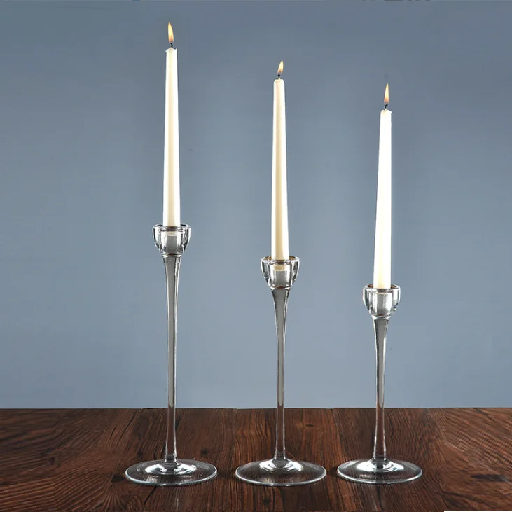 Customize Tall Stem Glass Taper Candle Holder 3 Size Set For Wedding Home Decor Buy Long Stem 5518