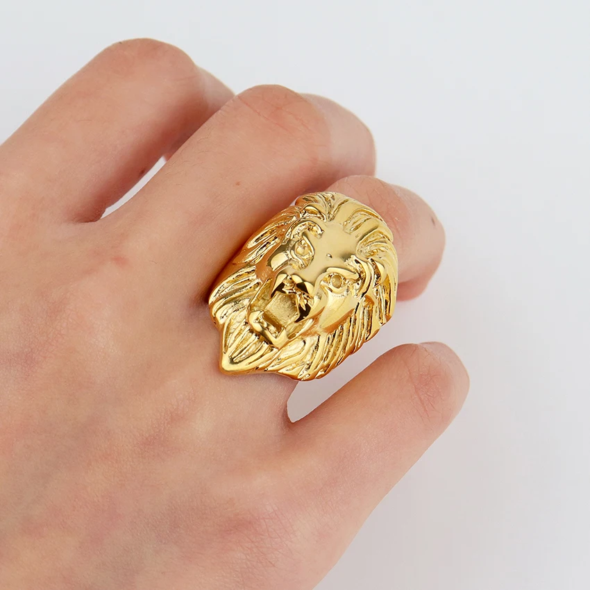 ミノスステンレススチールライオンリングアニマル低刺激性ジュエリー