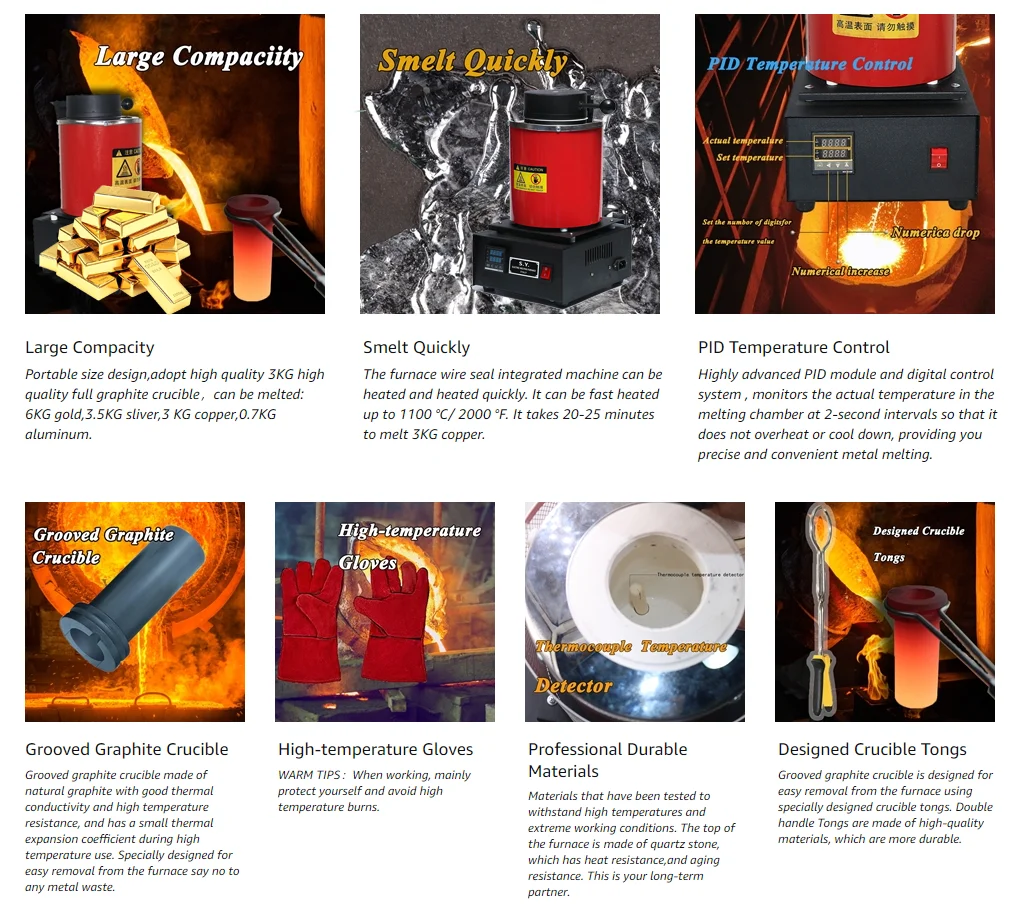 Electric High Temperature Mini Small Melting Furnace Tin Silver Copper Aluminum Gold Melting