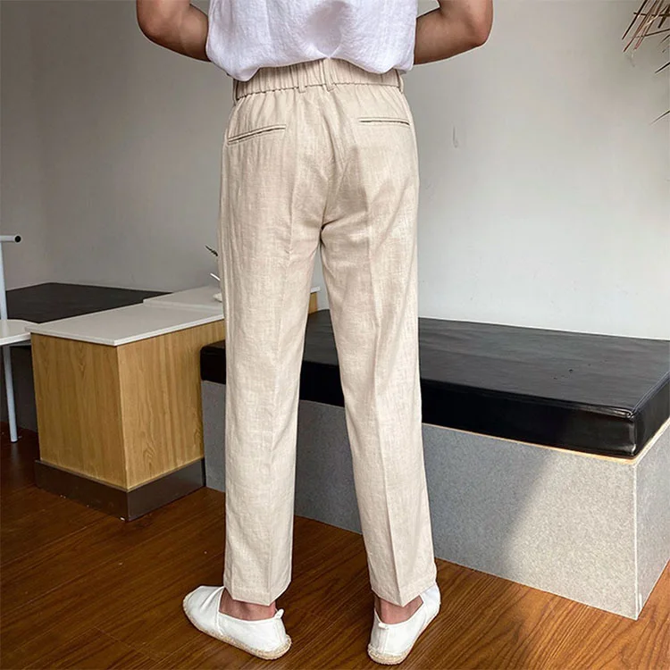 High Waisted Gentleman Classic Plain Man Cotton Linen Suit Pants