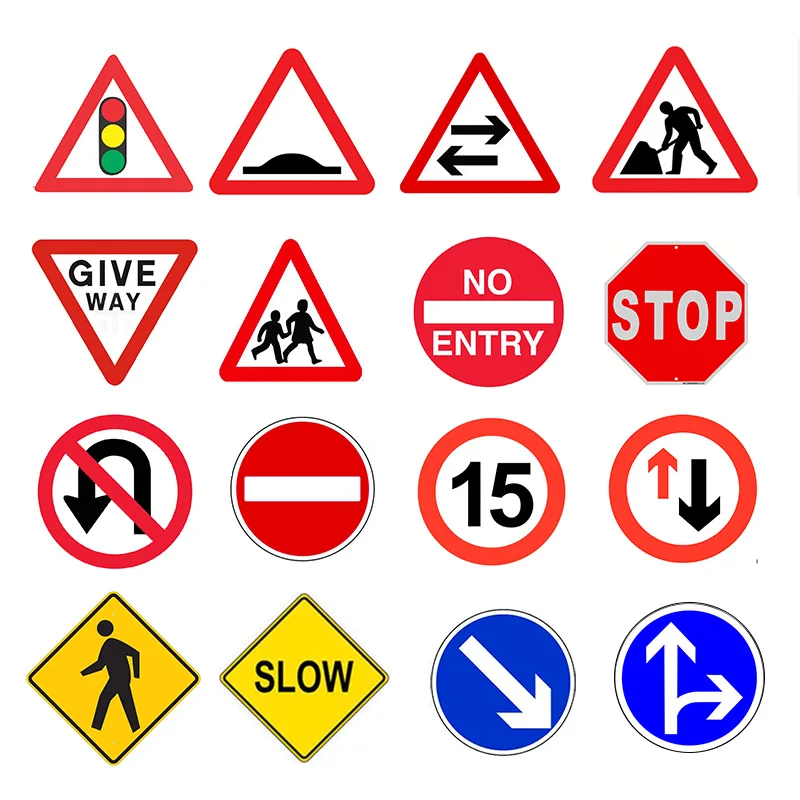 Custom Danger Traffic Warning Signs for Sale Yellow Triangle Kids Slow Down Road Sign Chart Red Diamond Shape Traffic Stop Signs