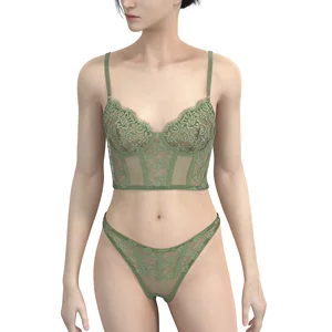 Lime Lace Bra Brief Set Intimate Design Mesh Underwire Sexy Girls Lingerie Bra and Panty Underwear Set