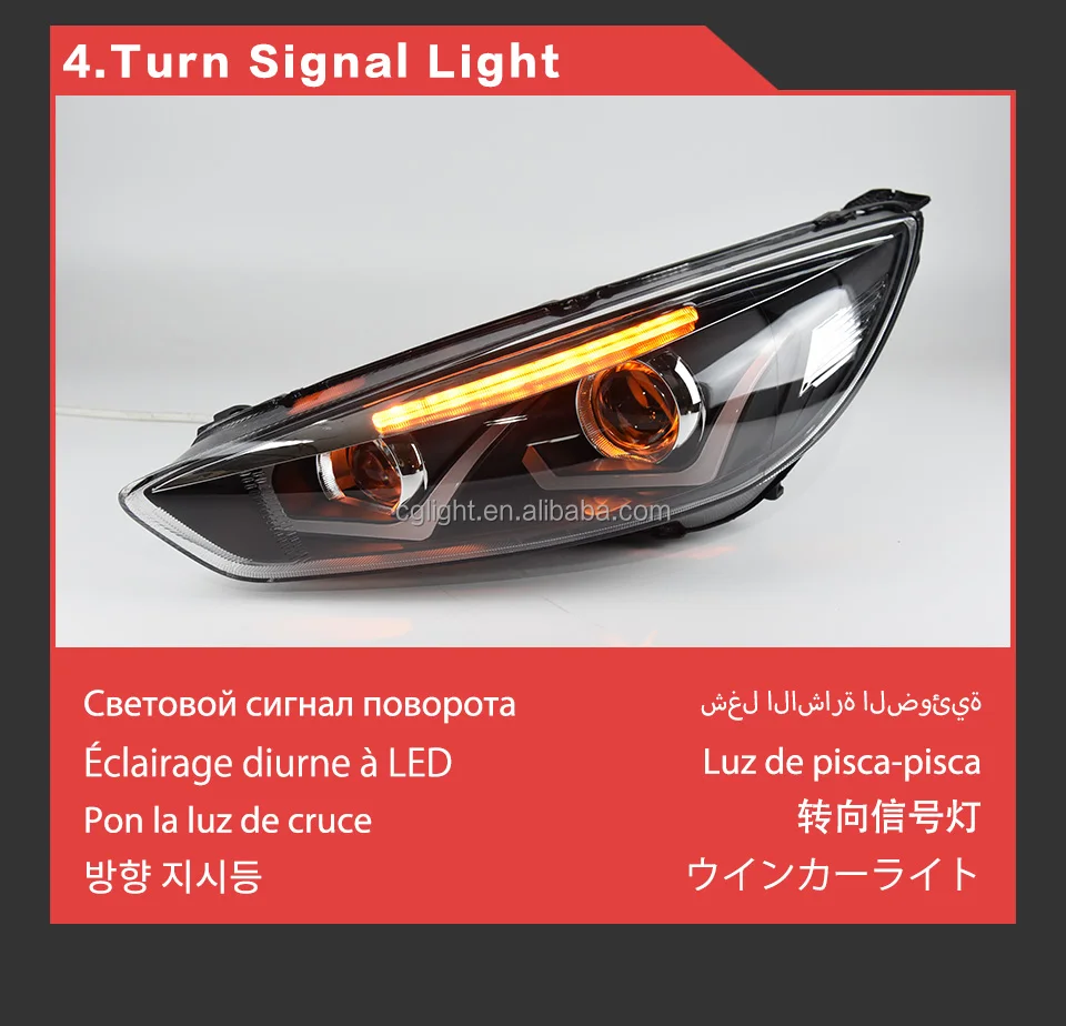 Faro delantero para coche Ford Focus, lente de proyector, señal dinámica Drl, accesorios automotrices, 2015-2017