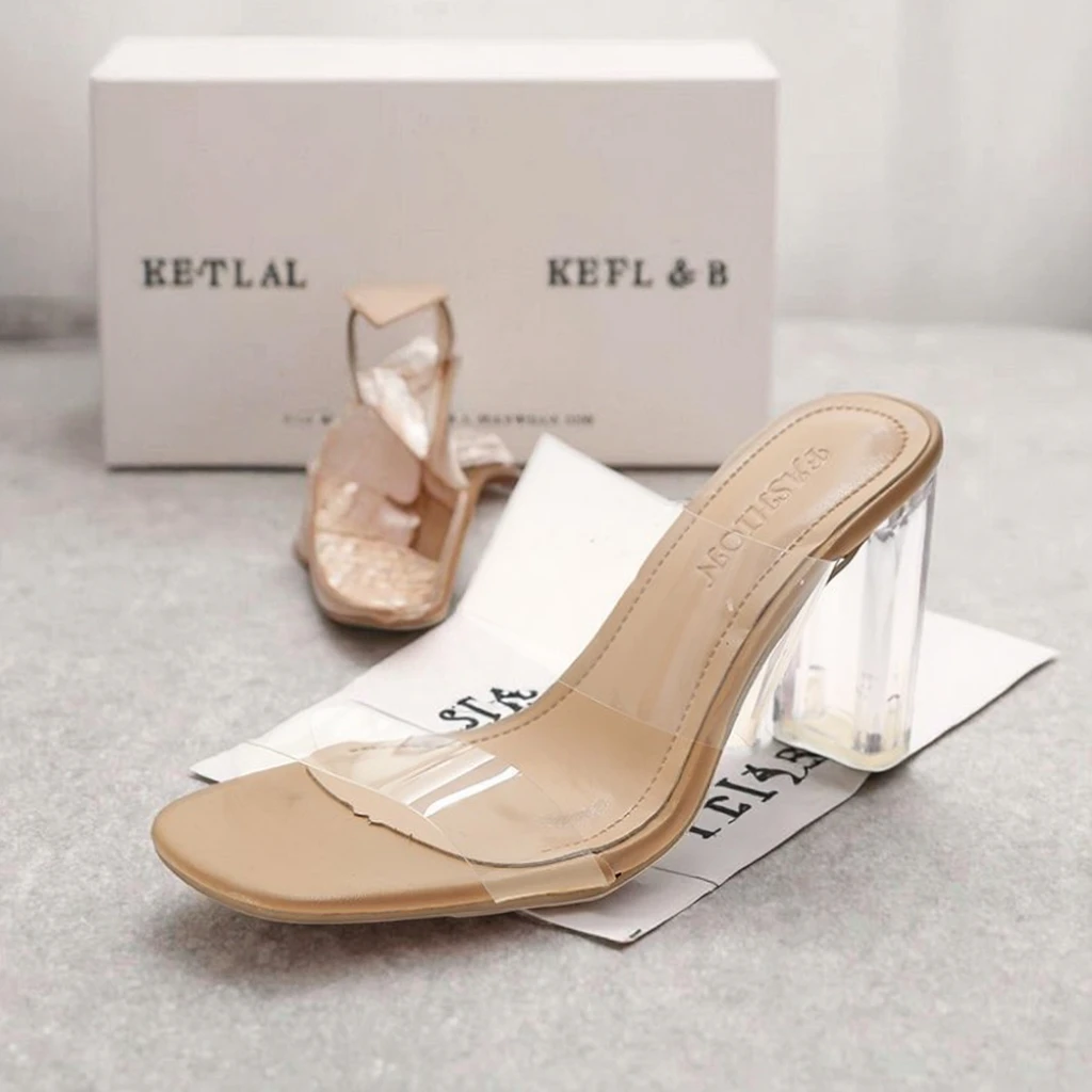 Best 2025 New Transparent PVC Casual Sandals for Women with Open Toe, High Heel, and Thick Heel Strap - Summer Fashion Statement with Zero Cost