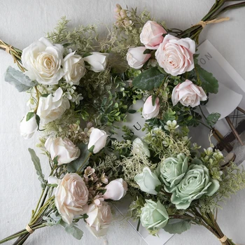 High Quality Decorative Flower 5 Heads Rose Artificial Flower Bouquet for Wedding Home Garden Photography Props Decor