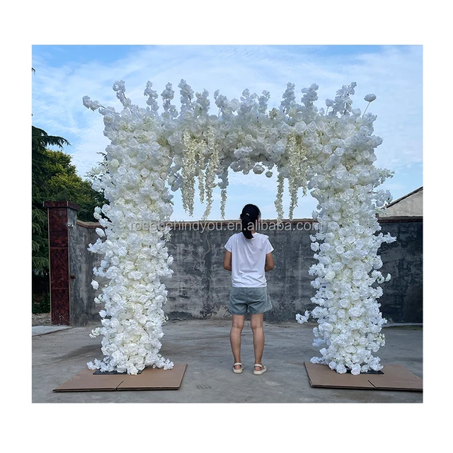 High quality wedding entrance gate faux white cherry blossom flower arch backdrop