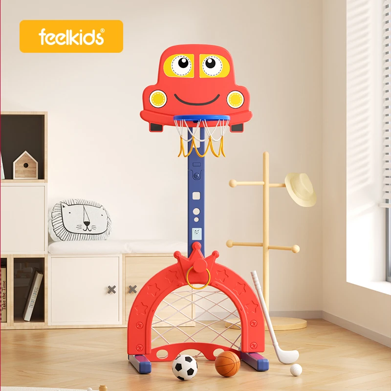 Feelkids Height Adjustable Plastic Toddler Indoor/Outdoor Basketball Hoop Portable Goal for Ages 8-13 Boys and Girls