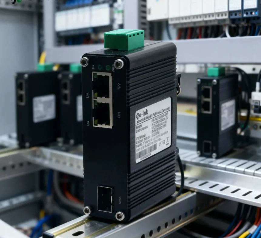E-link Mini Industrial 2 Port 10/100/1000Mbps Full-Duplex Media Converter SFP Slot 2Gbps Switch Capacity Aluminum Alloy