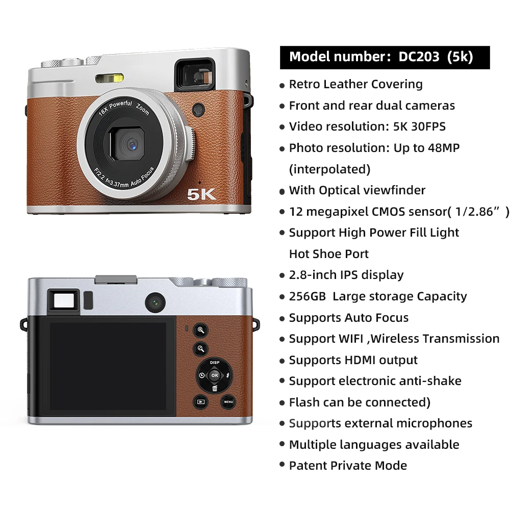Sonida 2024 Photo Camera Wifi - 5K Retro Cameras Compact