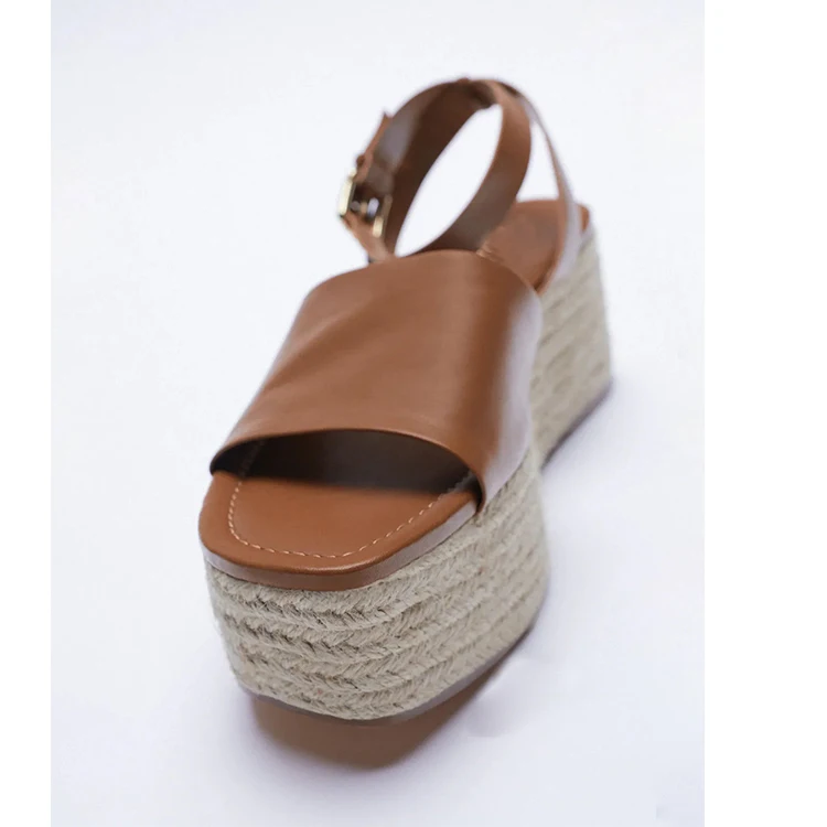 New Style Summer Beach Woven Rope Brown Heels High Platform Sandals ...