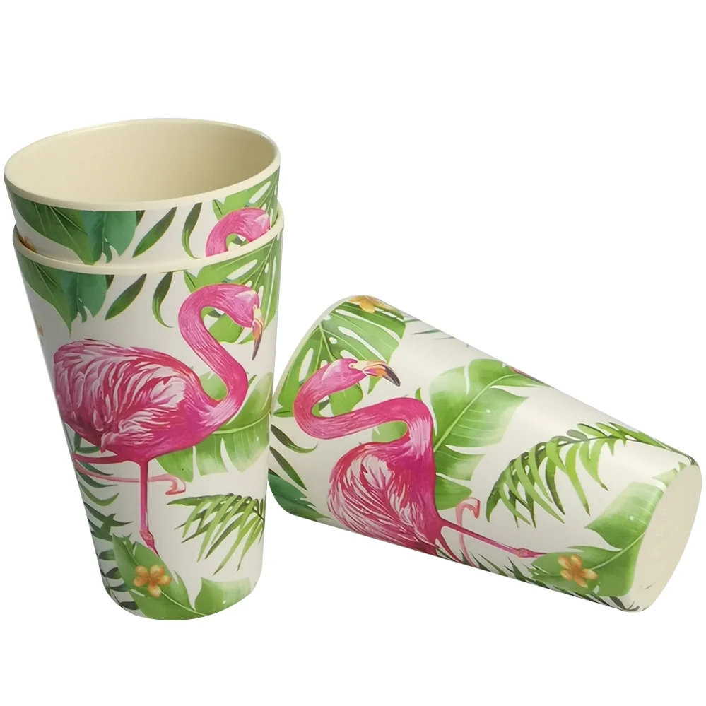 Flamingo Palm Leaf Design Sublimation Logo Bamboo Fiber Melamine Cup Tumbler