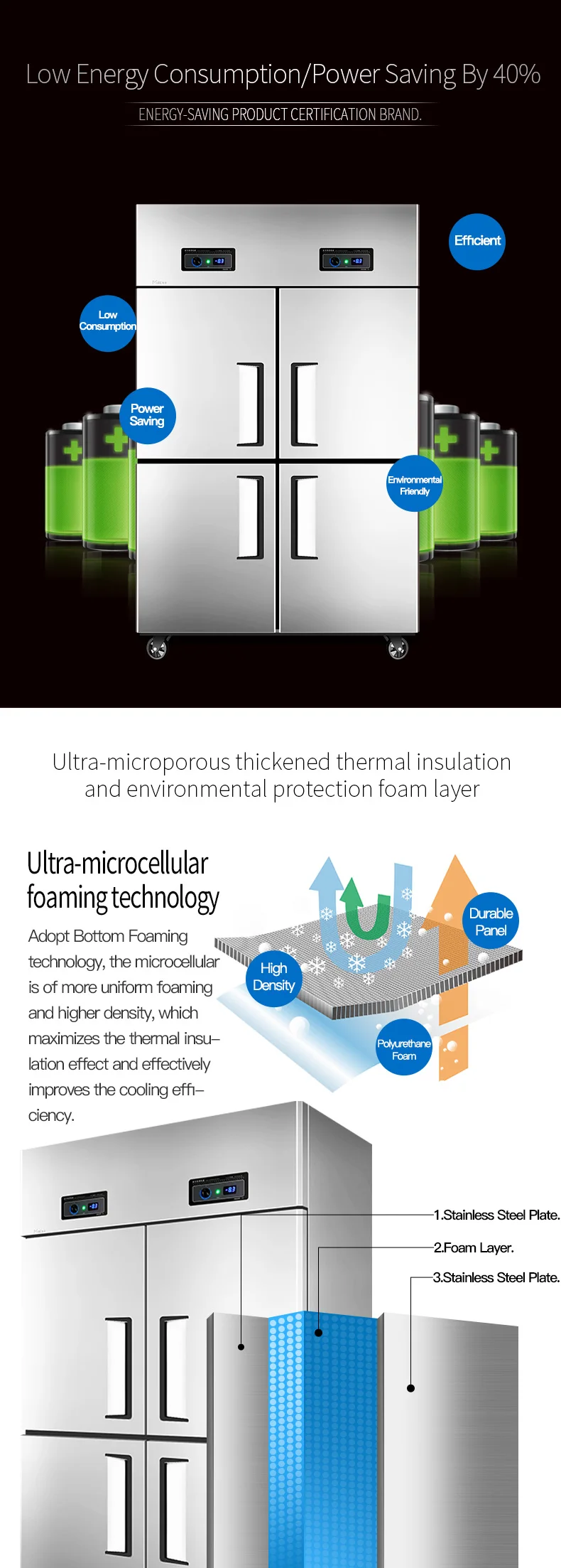 Commercial Kitchen Refrigerator 4 Doors Upright Freezers Side By Side