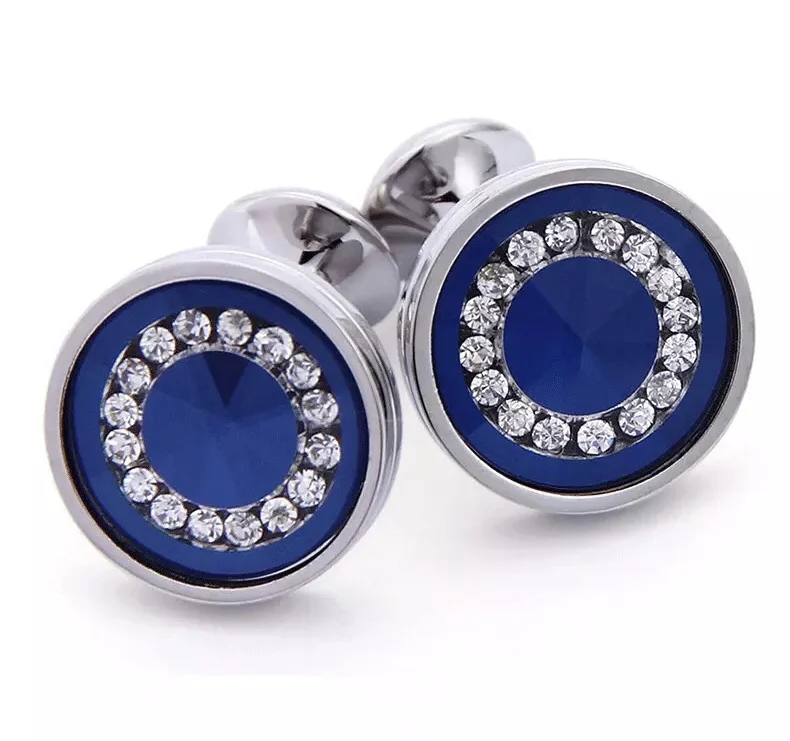 Заводская цена оптовая продажа роскошные высококачественные круглые стеклянные кристаллические серебряные запонки со