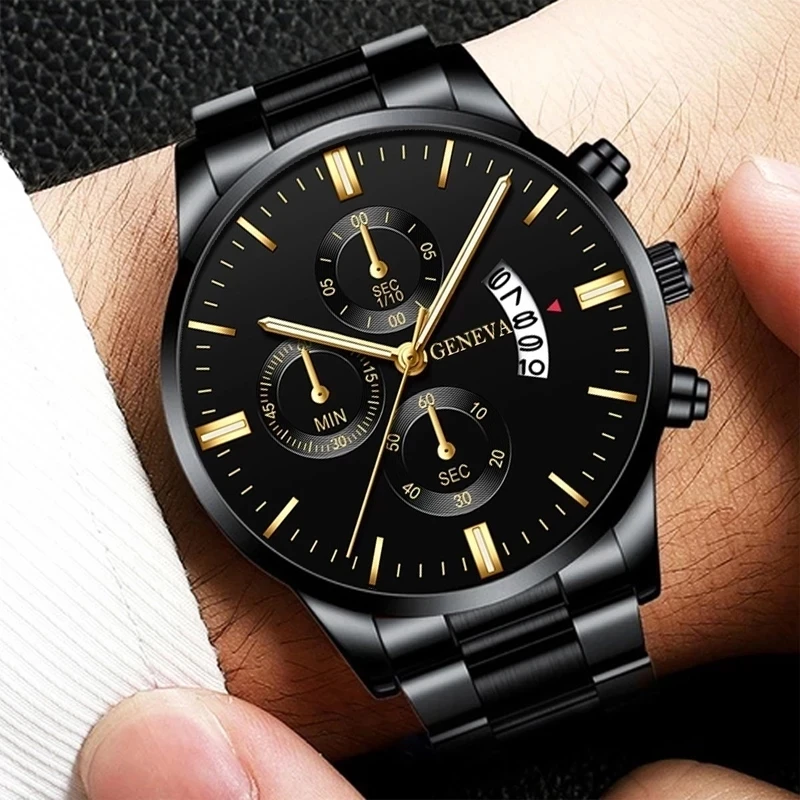 Geneva Fashion Men Luxury Stainless Steel Watch Calendar Date Quartz Wristwatch Watches For Men 7945