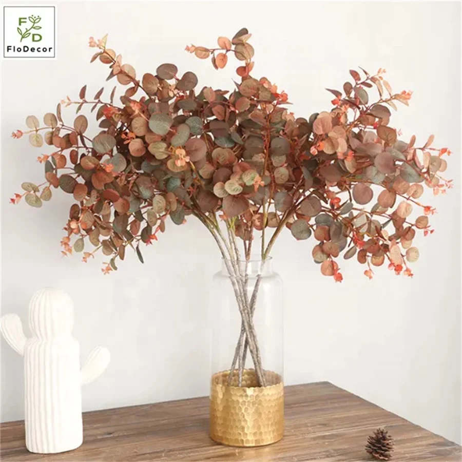 15 Tiges D'eucalyptus Artificiel Argenté Avec Graines Roses - Décoration Fleuriste, Mariage, Vase Ou Bouquet - 6