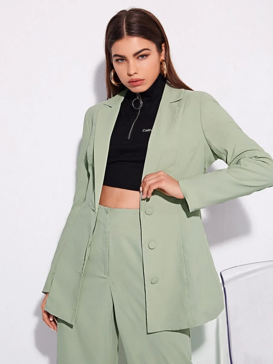 Customizable Mint Green Single Button Office Work Wear Casual Ladies Women Jackets Blazers
