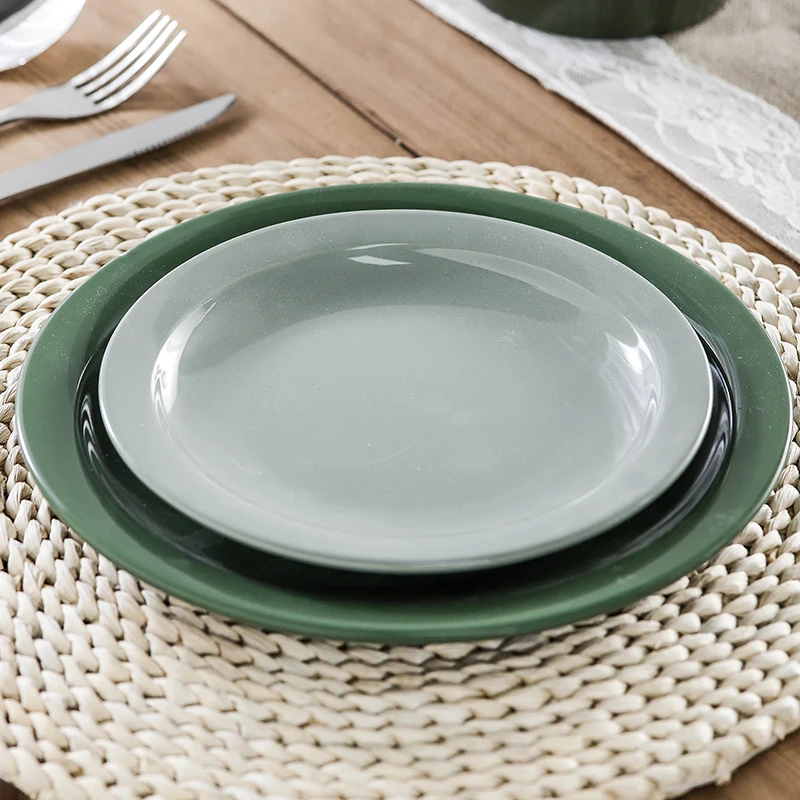 Wholesale Durable Porcelain Wedding Plate Dishes Glossy Green Glazed Ceramic Dinner Plates For Restaurant