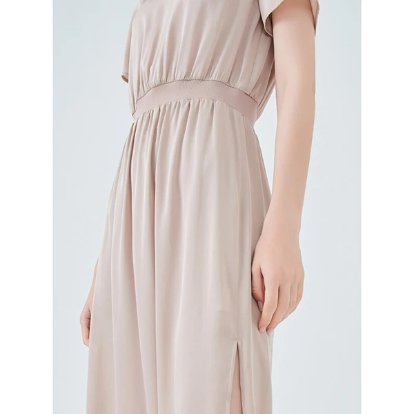 Изготовленный на заказ; Летние футболки «French разрез шелковое платье миди с короткими рукавами вневременной Элегантная Леди Стиль тонкий вид О-образным вырезом