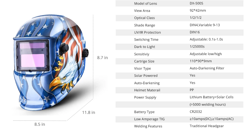 Deko Mz225 Blue Eagle Electric Welding Helmet For Mig Mma Welder Home