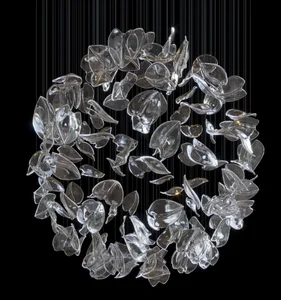 Customer Made Large Blue Chandelier Long Staircase Handmade Stone Decorative Pendant Art Glass Stone Chandeliers for Home Hotel