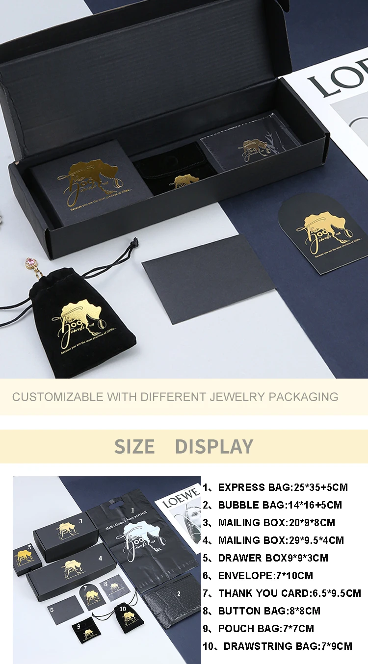 A1 Premium Black Ring Necklace Cardboard Jewelry Gift Box with Wood Lining Custom Size OEM Jewelry Box Organizer Bag details