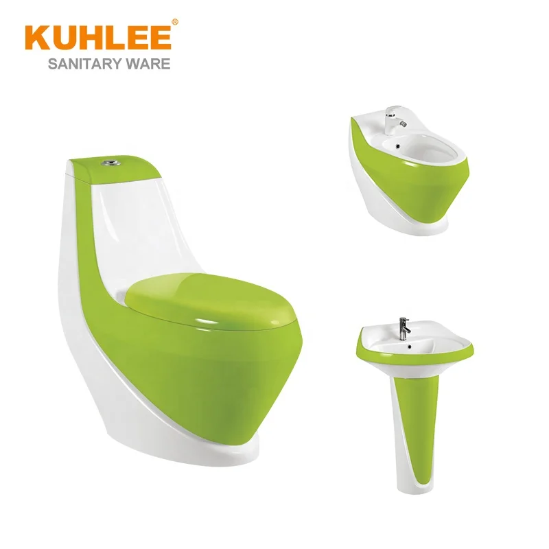 Популярный Уникальный дизайн красочные полные санитарные принадлежности для ванной комнаты серии туалета зеленого Красного черного цвета