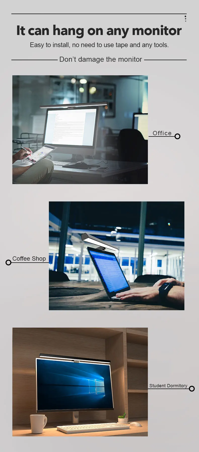 3 Color Temperature Stepless Dimming Screenbar Light Desk Lamp Computer Laptop Led USB Screen Bar Hanging Light Lamp