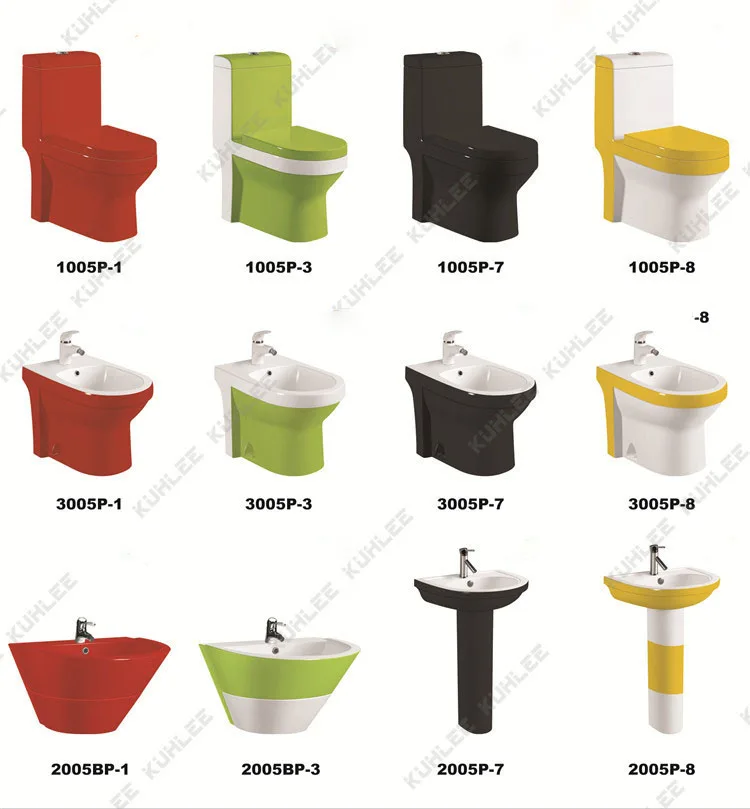 Top Selling Red Black Green Colored Ceramic Sanitary Wares Siphonic One Piece Toilet Sets Bathroom Suites