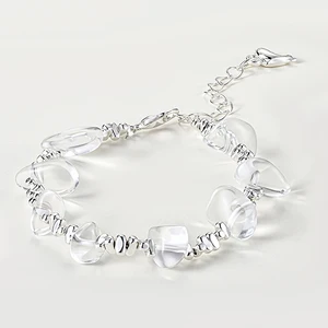 Minimalist Bead Bracelet for Women Simple Clear Resin Pearl with Silver Alloy Adjustable Chain Elegant Daily Jewelry