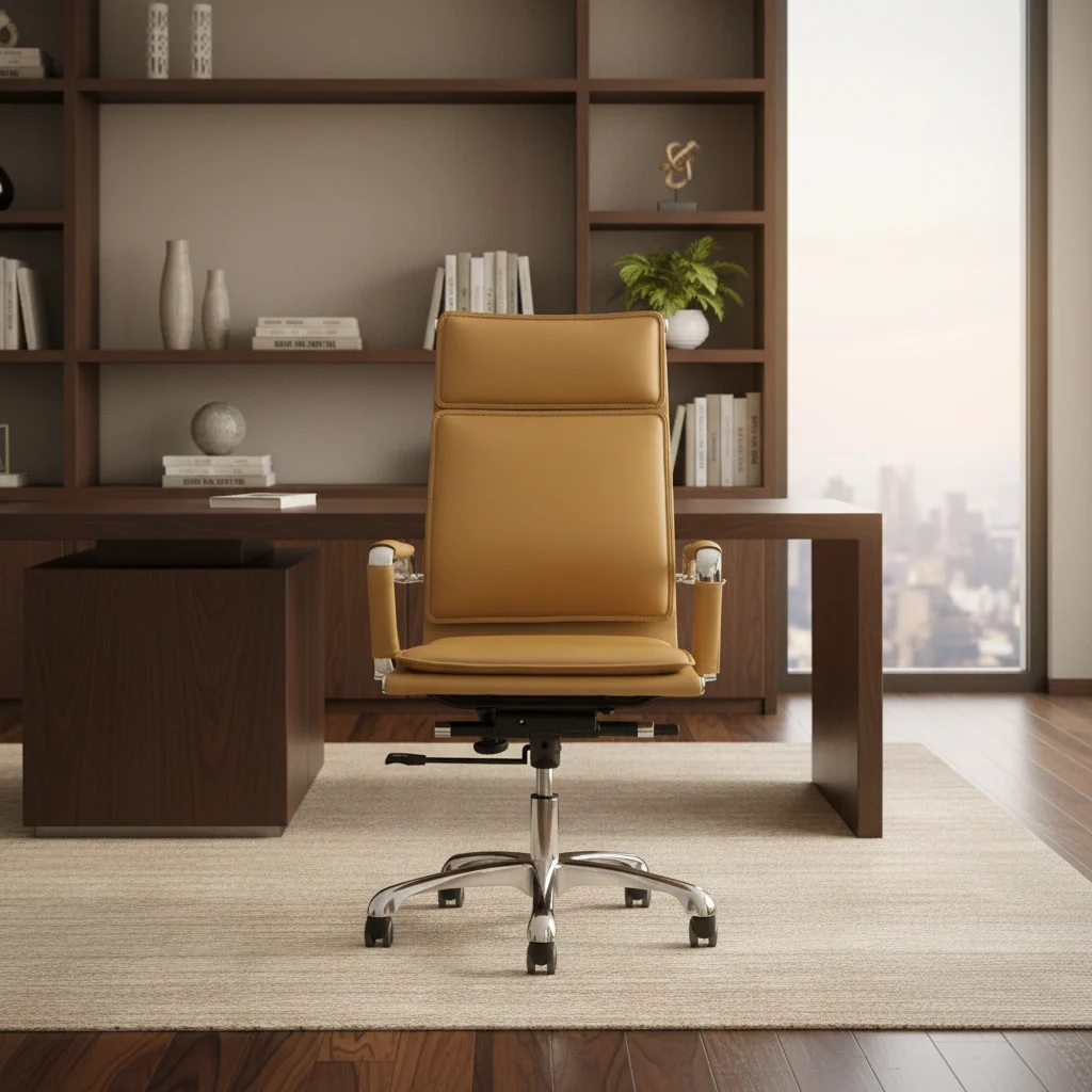 ZHONGBAI Luxury Modern Ergonomic Adjustable Leather Covered Aluminium Base Swivel Executive Conference Chair with Solid Back 5