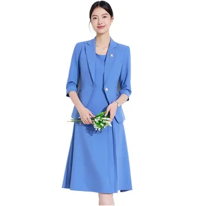 New Professional Women's Summer Elegant Dress Suit Overalls with Skirt Breathable Anti-Wrinkle Spandex/Polyester Fabric