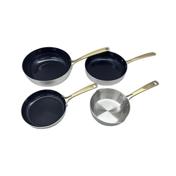 4pcs Champagne Gold Handle Style Stainless Steel Cookware Nonstick Frying Pan Set