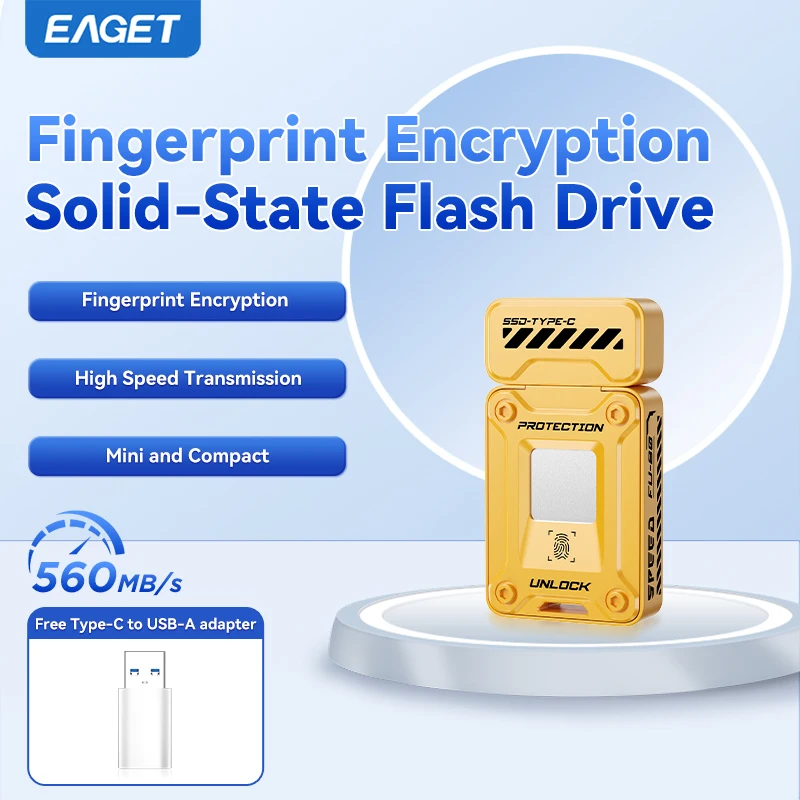 EAGET FU80-1 Pendrive Type-c Thumb Drive 560MB/S Fingerprint Encryption USB Drives Luxury USB Stick Solid State USB Flash Drive