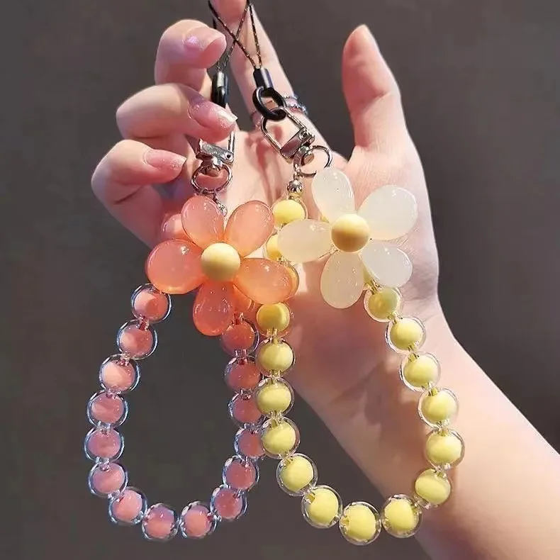 Handmade Japanese Korean Macaron Color Beaded Flower Phone Lanyard
