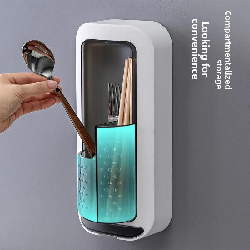 No-Drill Wall-Mounted Kitchen Utensil Holder New Rotating Household Chopstick Storage Box Plastic Chopstick Cage