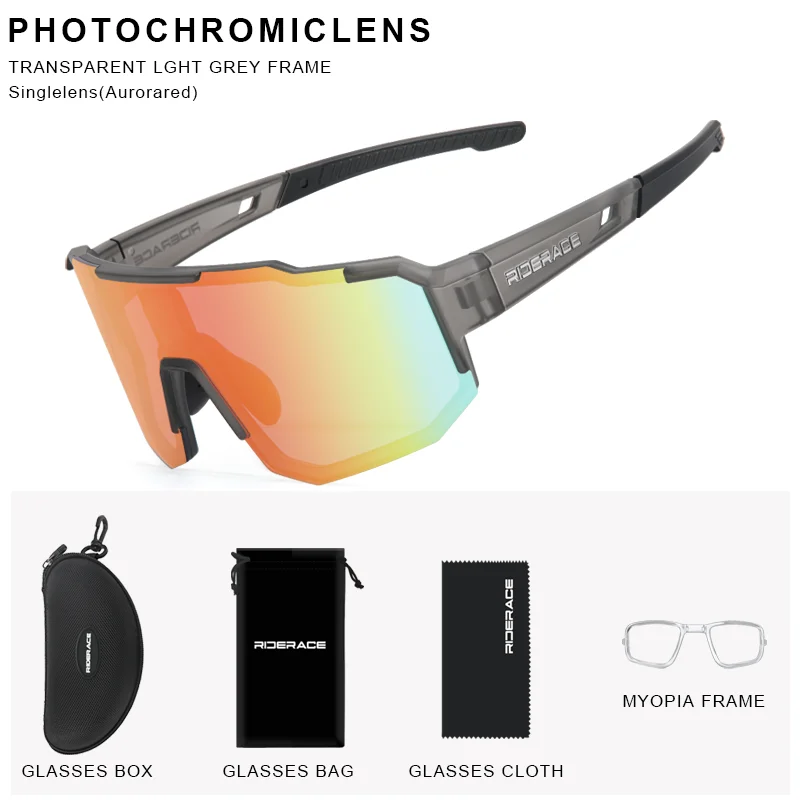 RIDERACE Cycling Glasses UV400 Protection Bicycle Sunglasses Photochromic Polarise Lens Eyewear Outdoor Riding Goggles for Men