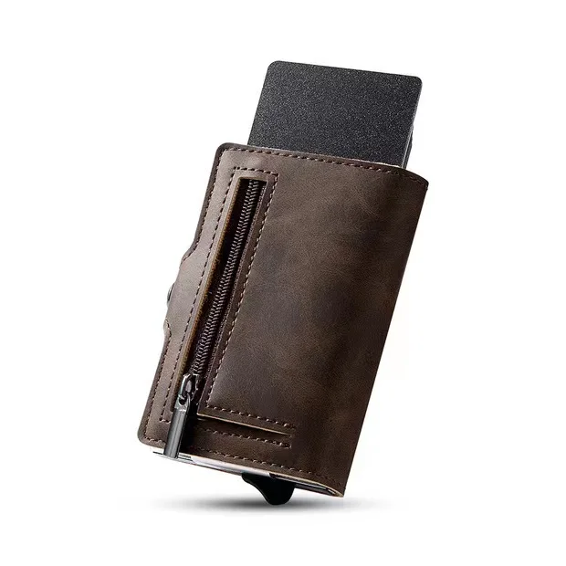 2023 Pop Wallet Minimalist Credit Card Holder RFID Blocking Mini Automatic Bounce Leather Metal Card Case