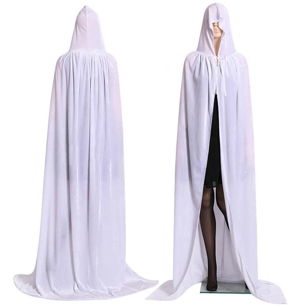 Long Halloween robe Velvet Hooded Cloaks Wedding Capes Wizard Wicca Robe Costume 