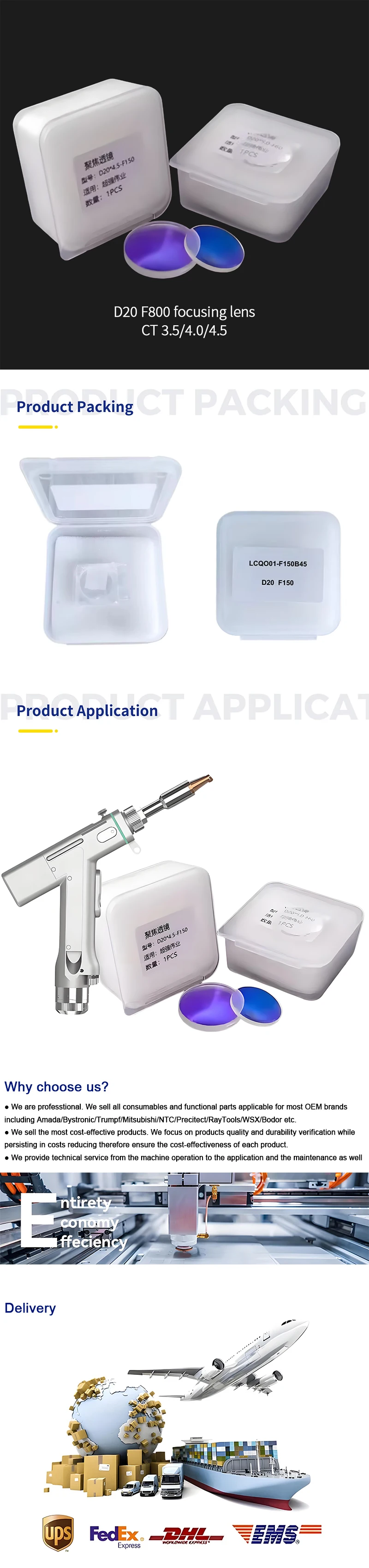 Fused Silica D20 F800 CT4.0 Laser Welding Focusing Lens for CQWY Qilin WSX Hanwei