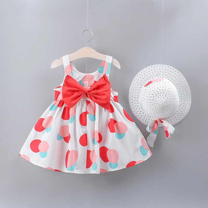 Новый дизайн; Одежда для младенцев; Летнее хлопковое платье без рукавов в горошек для девочек; Коллекция 2021 года; Платье для новорожденных с шапочкой