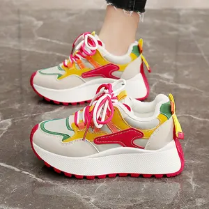 BN016-2 Women's Casual Sports Sneakers Thick Sole Breathable Anti-Slip Lace-Up Fashion Trend for Spring Summer Autumn