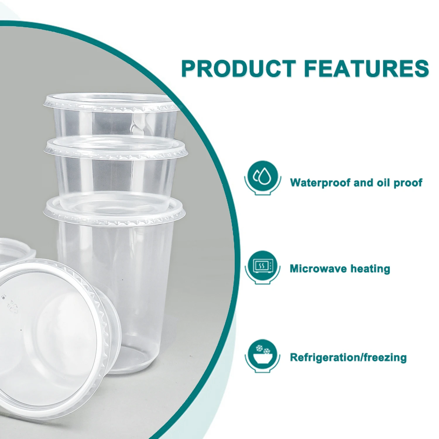 Custom PP Deli Containers 20oz Plastic Jar Deli Container Microwave Hot Soup Round Clear Takeout Plastic Deli Cup With Lid