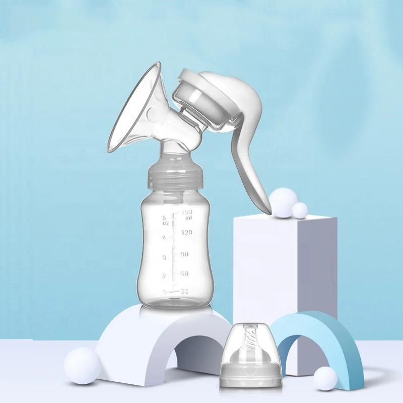 Color Box Packing 150ml Manual Breast Pump with Bottle Lid Silicone Milker Milk Extraction Breast Milk Pump