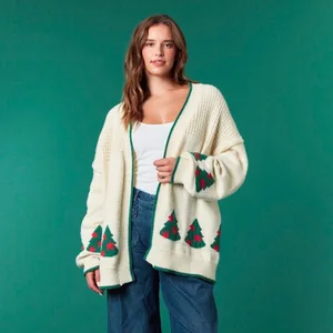 LYG New Design Women's Winter  Knitted Cardigan Sweater Christmas Long Sleeve Loose Top V-Neck European American