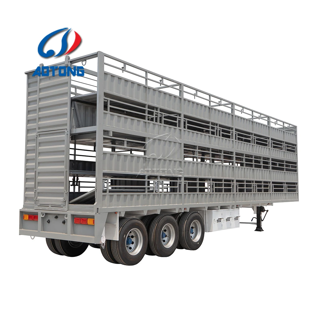 Steel Livestock Trailer Truck 3 Axle Sheep and Cattle Transporter with Fence Semi Trailer for Animal Transport