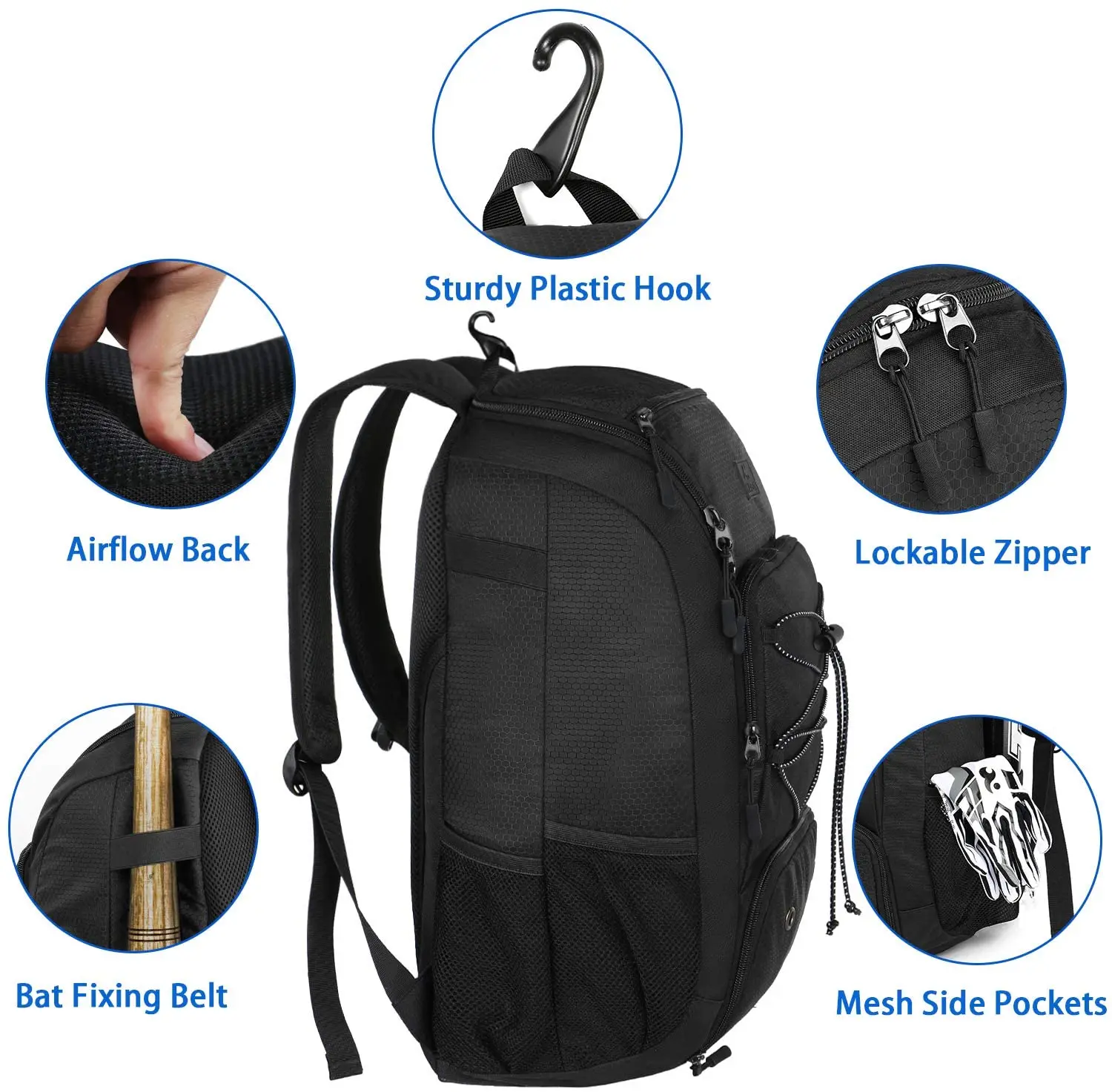Sac De Baseball/softball Grande Capacité - Nylon Léger, Sangle Ajustable, Noir