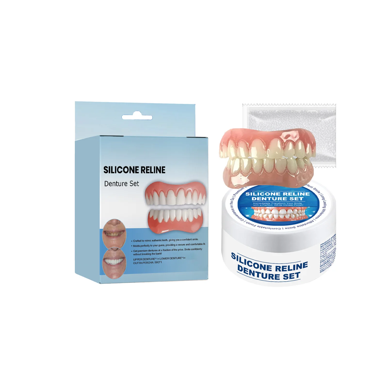 Hot Selling for Various Teeth to Enhance Smile Aesthetics Comfortable Installation Convenient Silicone Reline Denture Set